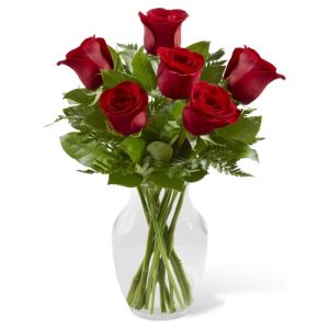 6 Red Roses In A Vase