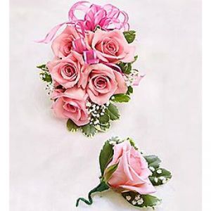 Pink Rose Corsage & Boutonniere