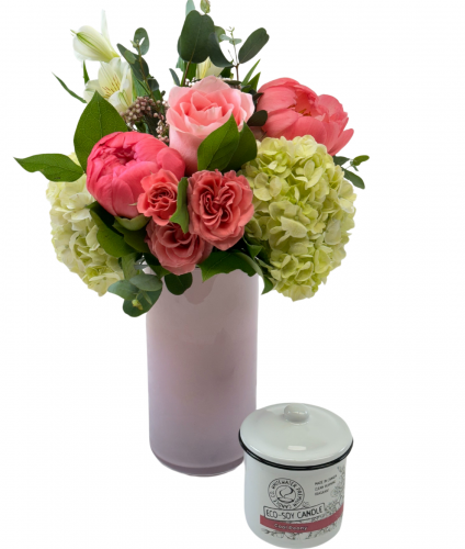 Spring Peony Floral & Candle Set