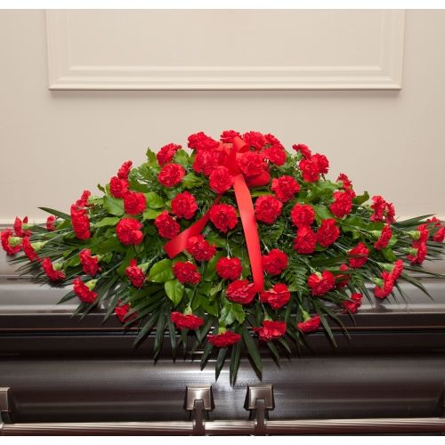 Dearly Departed Casket Spray - Red Carnations